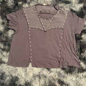 Oversized Stud-Trim Short Sleeve Top